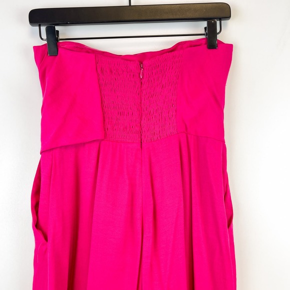 Maeve Anthropologie (Size 2) Crepe Strapless Wide Crop Leg Jumpsuit Hot Pink - Picture 6 of 10